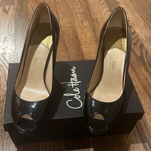 Cole Haan Glossy Black Peep Toe Heels